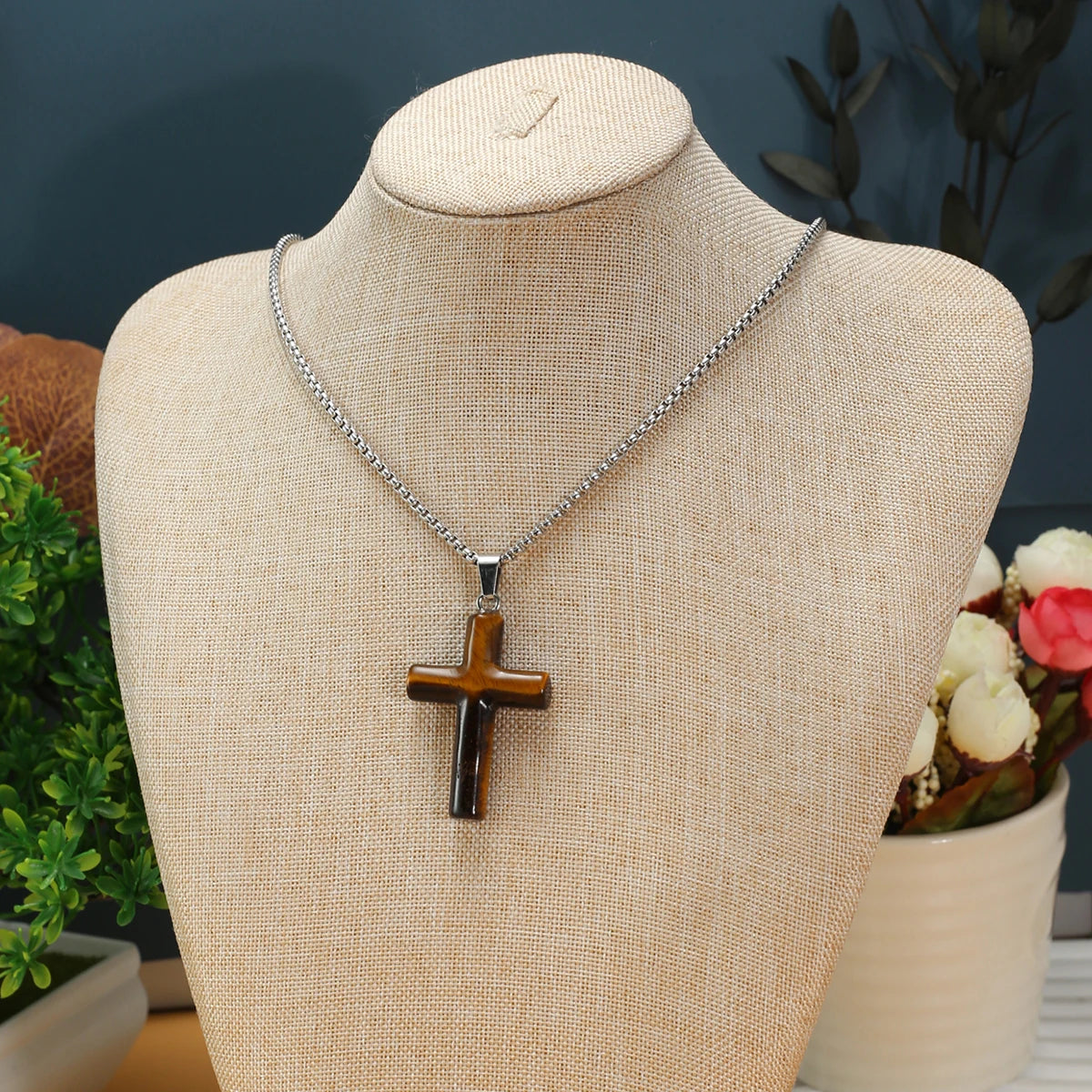 Tiger Eye and Rose Quartz Cross