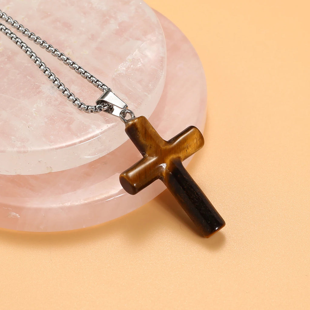 Tiger Eye and Rose Quartz Cross